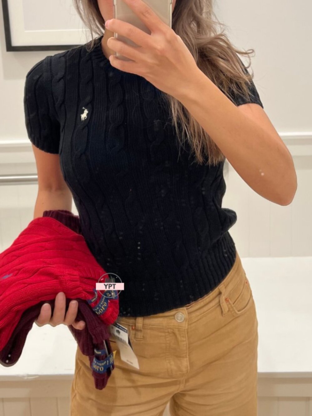 Polo Ralph Lauren Women's Cable Knit Short Sleeve Sweater - Black